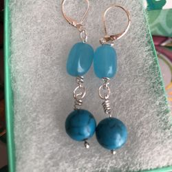 Turquoise and chalcedony beads gemstone earrings