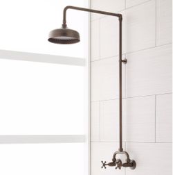 Baudette Exposed Pipe Wall Mount Shower w Rainfall Showerhead - Oil Rubbed Bronze