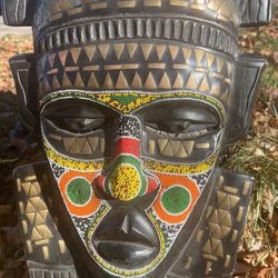 African Handcarved Tribal Masks-made Of Rubber Wood, Beads And Paints