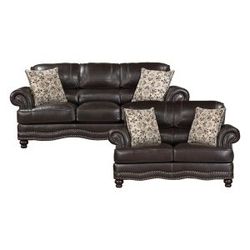 Brand new brown bonded leather traditional sofa + loveseat 2PCs set