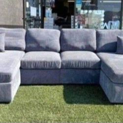✅️✅️4 pc  grey corduroy fabric sectional sofa with double chaise.✅️✅️✅️