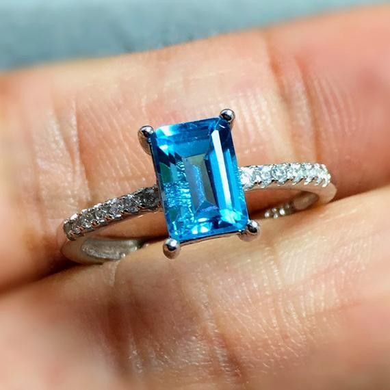 "Radiant Cut Pure Royal Blue Gemstone Zircon Macro Rings for Women, PD056
