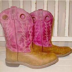 Shyanne Women's Sz 6 D Embroidered Cowgirl Boots Square Toe Magenta/Brown 43920