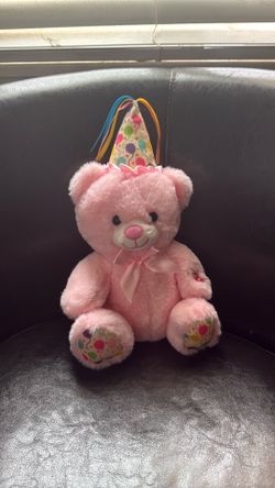 Adorable  Pink birthday teddy bear- musical tune, happy birthday