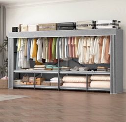 Caulitar 95% Assembled 96" L Heavy Duty Wardrobe Closet, Premium Extra Large Strong Heavy Duty Clothes Rack with Cover, Portable Foldable Freestanding