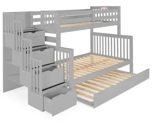 Twin Over Full Stairway Bunk Bed in Gray with Twin Trundle