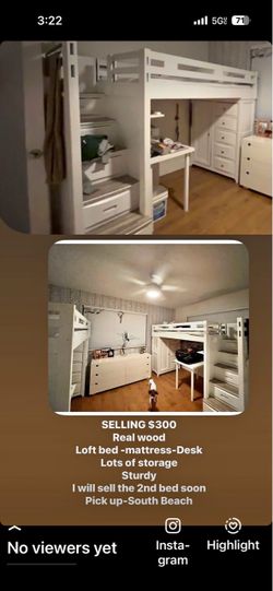 Loft bed TWIN with drawers, memory foam mattress, desk