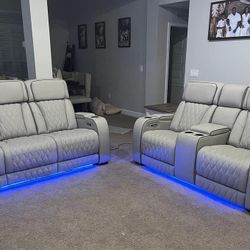 Boyington Gray Power Reclining Living Room Set Sofa And Loveseat 