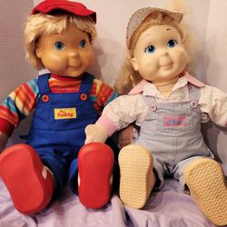 VTG 90's Playschool Blonde My Buddy & Kid Sister Dolls 21" Hats & Shoes