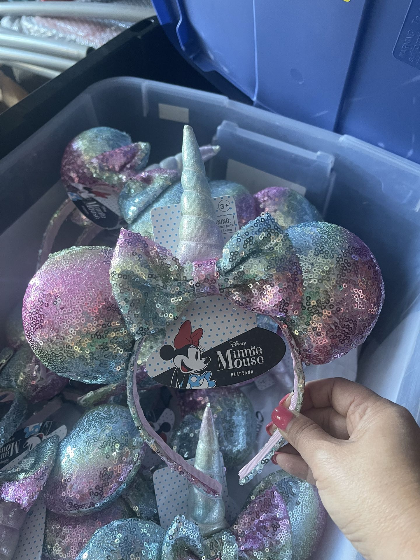 Disney Minnie Mouse Ears w/Bow & Unicorn Horn Headband Pastel Rainbow Brand New!