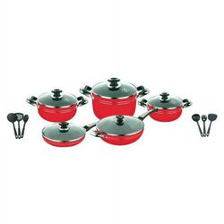 16-Piece Easy Clean Aluminum Nonstick Cookware Set – Red, Dishwasher Safe