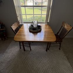 Beautiful Hardwood Table With 2 Chairs And Collapsible Sides