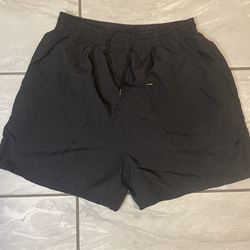 Vintage REEBOK Tonal Spell Out Logo Athletic Gym Shorts 90s Black Large L Nylon