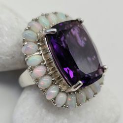 AAA  Amethyst, Ethiopian Welo Opal.  Ring. 