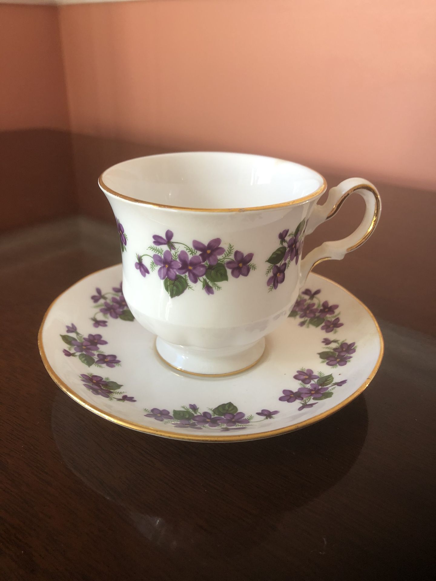 Vintage Queen Anne China Violets Cup and Saucer