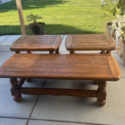 Solid Natural Wood Coffee Table Set 
