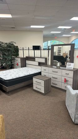 Two-Tone Bedroom Set with Dresser and Mirror- buy now pay later