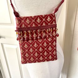 Red Crossbody Bag With Beads 