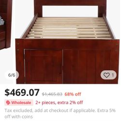 Twin Size Bed  With Bookshelf and Under Bed Storage