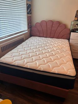 Floral Velvet Platform Bed Frame