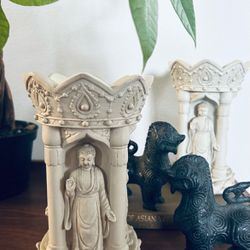 Set Of 2 Buddha Pillar Statue Candleholder
