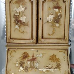 Beautiful 2 Piece Antique Spanish Chinoiserie Secretary Writing Desk