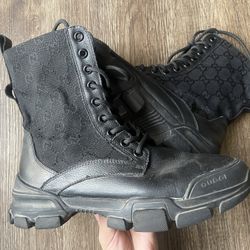 Black Flat GG Canvas Boots 