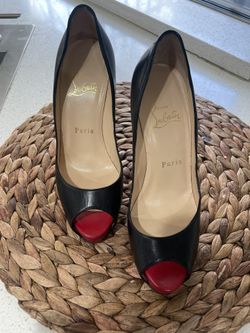 Christian Louboutin Black Leather New Very Prive Peep Toe Pumps