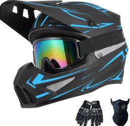 Adult Motorcycle Helmet with Goggles, Gloves & Mask – Men & Women - Size S