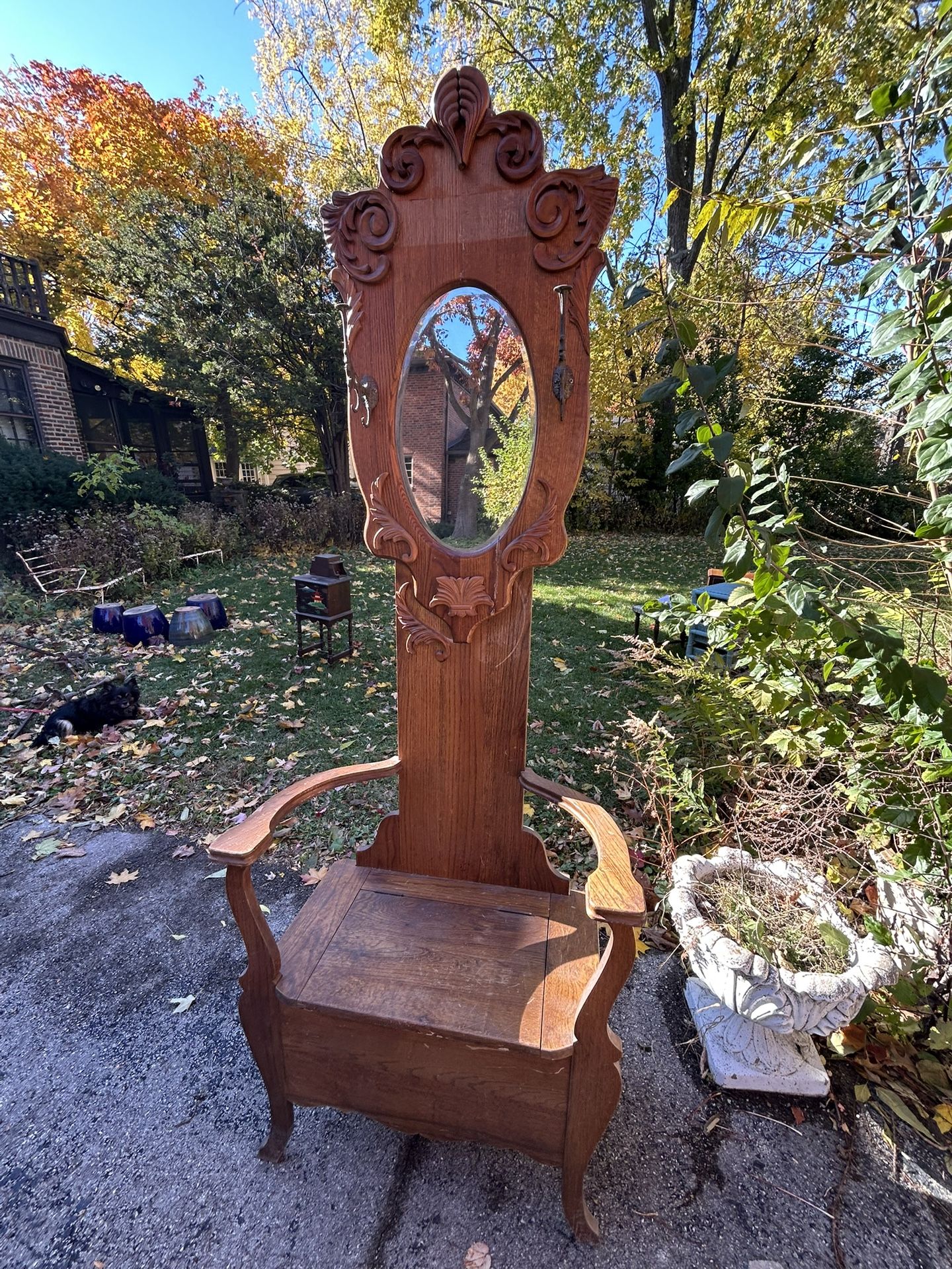 Victorian Carved Oak Hall Tree/Hall Bench