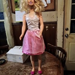 1992 Mattel My Size Barbie 38” Curly Hair Pink bodice Pink shoes