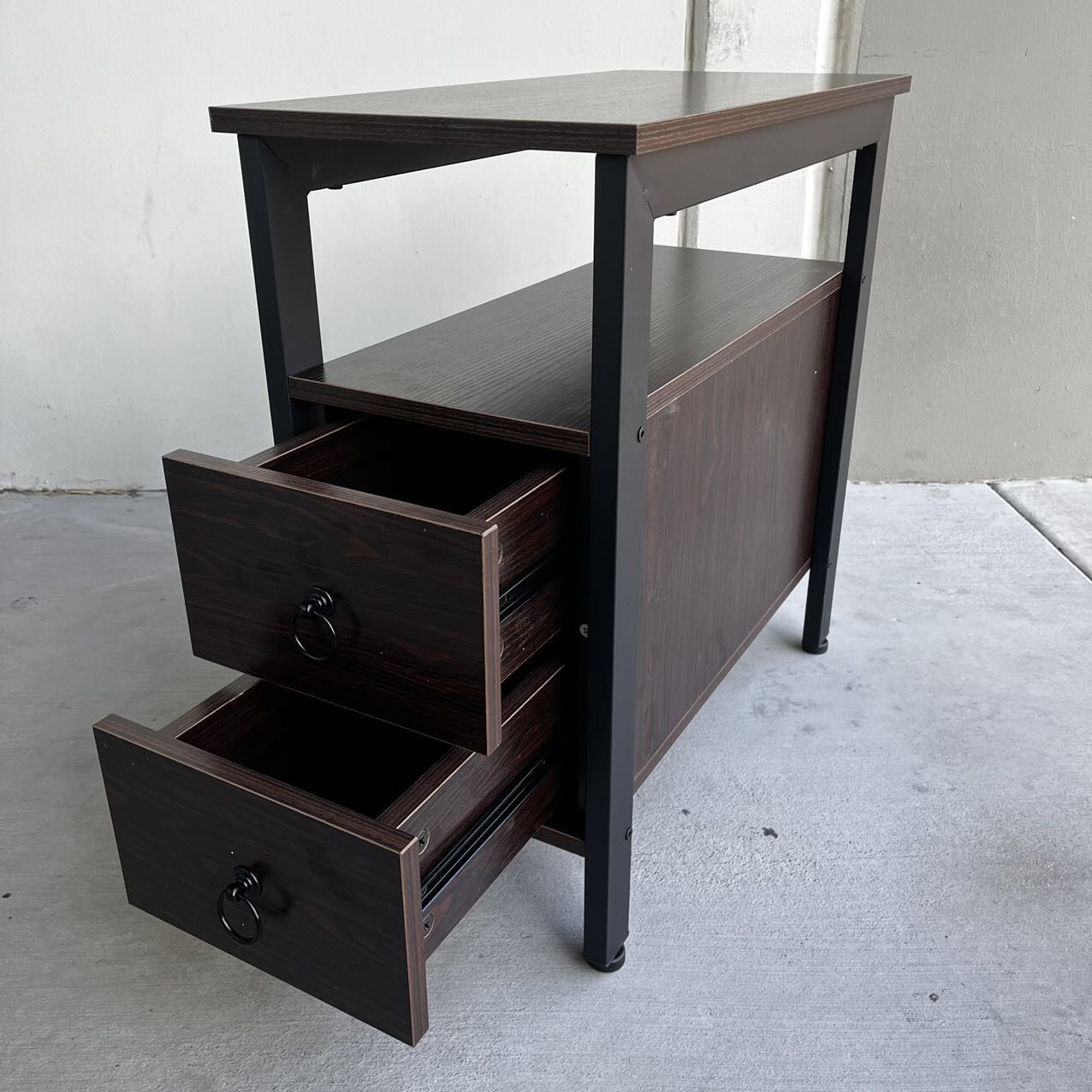 New In Box Mini Side Table With Drawer Dark Brown Nightstand for Sale