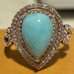 Larimar and White Zircon Sterling Silver Ring