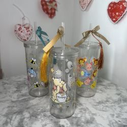 Winnie The Pooh   Kids Cup Set of 3 | BPA-Free Plastic Cups w/ Straw  