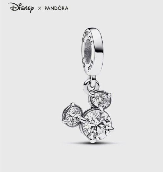 Brand New Authentic Pandora #793031C01 Disney Mickey Mouse Sparkling Head Silhouette Charm