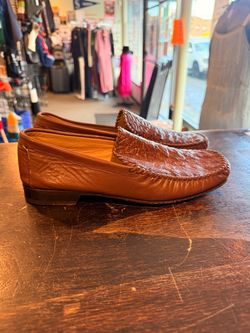 Mezlan Cognac Ostrich Leather Slip-On Loafers Mens Size 8.5