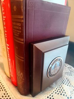 RARE Vintage Stanford University Cast Metal Bookends Pair - Scarce Official Seal Design, Professionally Restored Gold Finish with Red Velvet Lining