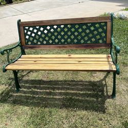 Sturdy  Cast Iron And Wood Bench.