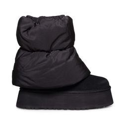 UGG CLASSIC MINI DIPPER PUFFER PLATFORM BLACK SUEDE WOMEN BOOTS SZ 7 NEW