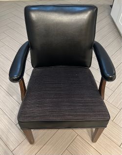 Black Leather Accent Chair with Wood Arms