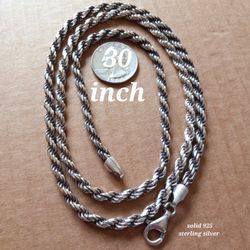 $125! Awesome Solid 925 Sterling Silver Rope Necklace 30 Inch