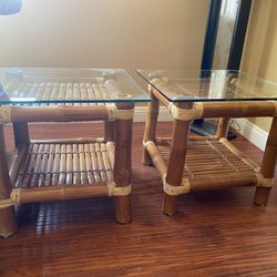 Set Of 3, Beautiful Bamboo Coffee Table + 1 Pair Of /2 side end tables, Mesa Auxiliar plants stands- Firm Price