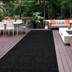 Weatherproof Black Rug for Outdoor, with Textured Surface and Non-Slip Backed for Patio Backyard, Garden, Entryway, Event and Show