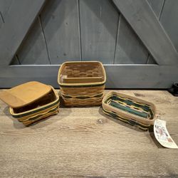 Longaberger Basket Set (Green and Gold)