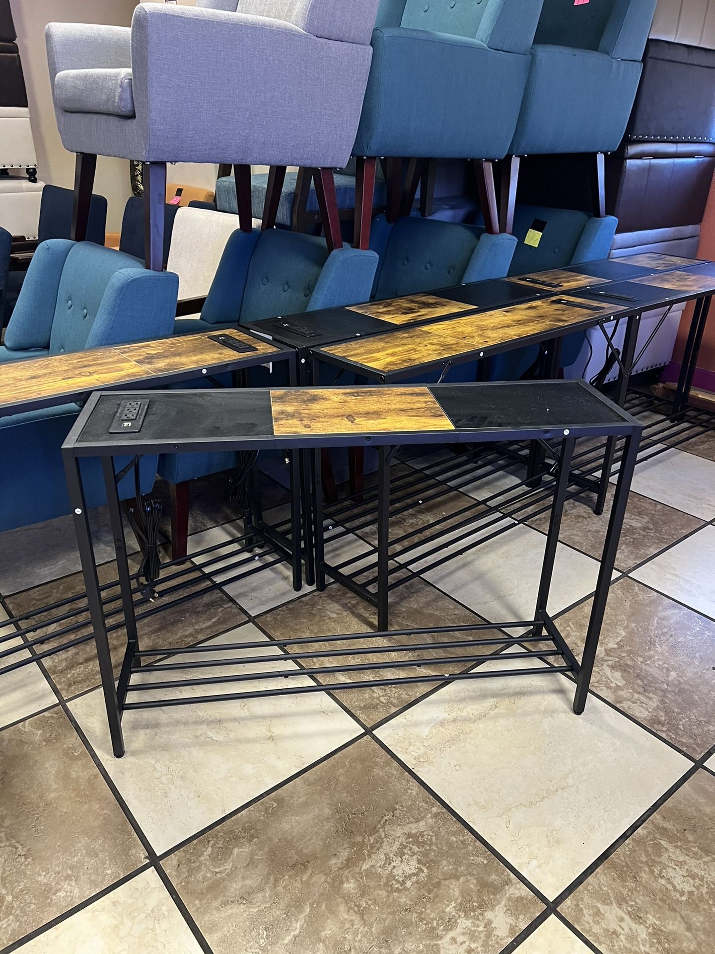 Console Table with Charging Station, Industrial entryway Table, Narrow Sofa Table with Shelves, Entrance Table for Entryway, Hallway, Living Room, Foy