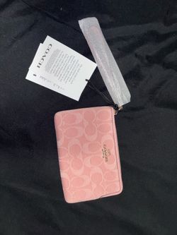 pink denim coach wristlet