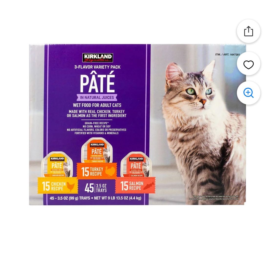 Kirkland Signature Pate Cat Food Variety, 3.5 Ounce (Pack of 45)