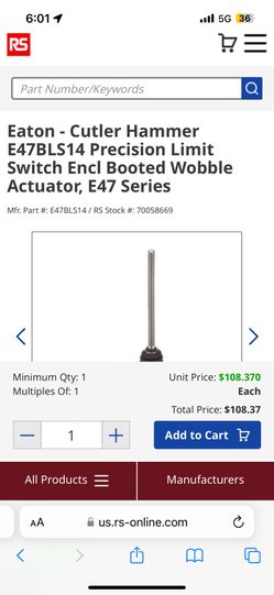 Eaton - Cutler Hammer E47BLS14 Precision Limit Switch Encl Booted Wobble Actuator, E47 Series