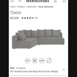LOW PRICE MOVING- ROOM AND BOARD $3,500 OASIS SECTIONAL COUCH