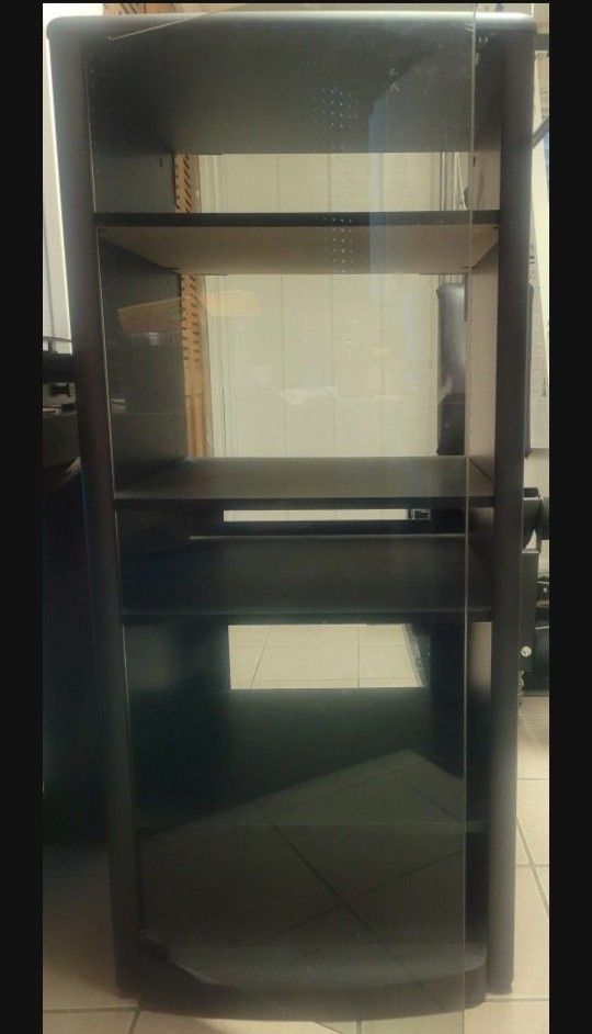 Black Standing Media Storage W/4 Adjustable Shelves